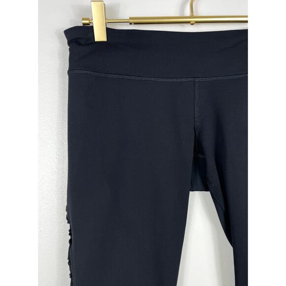Lululemon Run Fast Free Crop Black Legging Ruffle Reflective Power Luxtreme Sz 8 - Picture 11 of 12